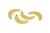 Brass Moon Charm, 12 Textured Raw Brass Crescent Moon Charms With 3 Holes, Findings, Connectors (25x13x1mm) A2131