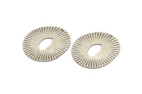 Silver Grooved Disc, 4 Antique Silver Plated Brass Grooved Disc Charms With 1 Hole, Earrings, Pendants, Findings (42x38x0.50mm) D0799 H0832