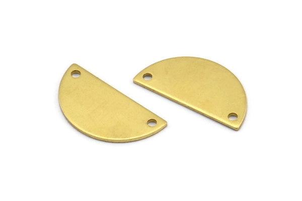 Semi Circle Pendant, 24 Raw Brass Semi Circle Blanks With 2 Holes (21x10x0.80mm) R035