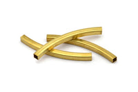 Brass Geometric Noodle Tube Beads, 7 Raw Brass Curved Square Tubes (65x5x5mm) Sq23 Brc277