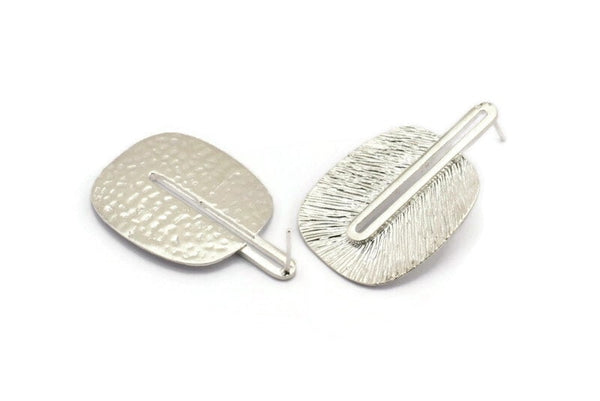 Silver Earring Post, 2 Posts 925 Silver Textured Earrings (43x28x0.80mm) N0710