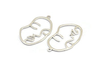 Silver Face Charm, 925 Silver Face Shape Charms With 1 Loop, Pendants, Earrings, Findings (42x25x1mm) P010