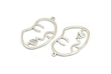 Silver Face Charm, 925 Silver Face Shape Charms With 1 Loop, Pendants, Earrings, Findings (42x25x1mm) P010