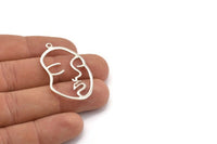 Silver Face Charm, 925 Silver Face Shape Charms With 1 Loop, Pendants, Earrings, Findings (42x25x1mm) P010