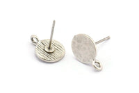 Silver Earring Posts, 12 Antique Silver Plated Brass Round Earring Stud, Earring Charms With 1 Loop (9mm) N0803 H1179