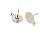 Silver Earring Posts, 12 Antique Silver Plated Brass Round Earring Stud, Earring Charms With 1 Loop (9mm) N0803 H1179