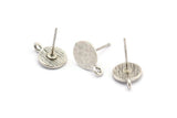 Silver Earring Posts, 12 Antique Silver Plated Brass Round Earring Stud, Earring Charms With 1 Loop (9mm) N0803 H1179