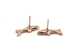 Rose Gold Shark Charm, 4 Rose Gold Plated Brass Fish Stud Earrings (19x10mm) N0894 A1252