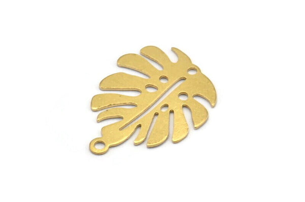 Pirinç Monstera Tılsımı, 1 Halkalı 24 Ham Pirinç Monstera Yaprağı Tılsımı, Kolye Uçları, Küpeler, Bulgular (24x20x0,60 mm) D1005
