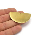 Semi Circle Charms, 4 Raw Brass Half Moon Blanks With 2 Holes (50x30x0.80mm) A1219