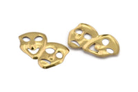 Brass Mask Charm, 4 Raw Brass  Comedy Tragedy Mask Charms, Theatre Faces (59x38mm) D1130