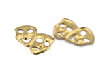 Brass Mask Charm, 4 Raw Brass  Comedy Tragedy Mask Charms, Theatre Faces (59x38mm) D1130