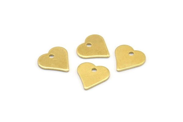 Brass Heart Charm, 24 Raw Brass Heart Charms With 1 Hole (11x0.80mm) A2998