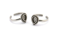 Silver Drop Rings, 2 Antique Silver Plated Brass Adjustable Rings - Pad Size 8x6mm N2095 H1439
