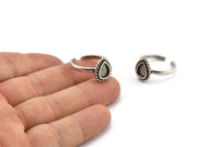 Silver Drop Rings, 2 Antique Silver Plated Brass Adjustable Rings - Pad Size 8x6mm N2095 H1439
