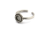 Silver Round Rings, 2 Antique Silver Plated Brass Adjustable Rings - Pad Size 6mm N2093 H1437
