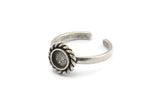 Silver Round Rings, 2 Antique Silver Plated Brass Adjustable Rings - Pad Size 6mm N2093 H1437