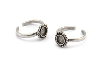 Silver Round Rings, 2 Antique Silver Plated Brass Adjustable Rings - Pad Size 6mm N2093 H1437