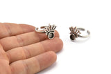 Silver Flower Ring, 2 Antique Silver Plated Brass Lotus Flower Rings - Pad Size 6mm N2102 H1415