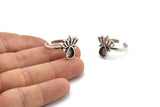 Silver Flower Ring, 2 Antique Silver Plated Brass Lotus Flower Rings - Pad Size 8x6mm N2104 H1417