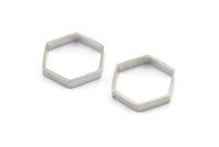 Silver Hexagon Charm, 12 Silver Tone Hexagon Shaped Ring Charms (18x3x0.7mm) BS 2376