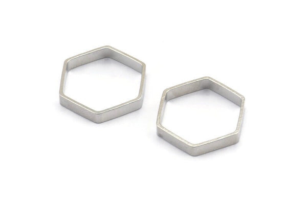 Silver Hexagon Charm, 12 Silver Tone Hexagon Shaped Ring Charms (18x3x0.7mm) BS 2376