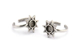 Silver Ring Settings, 2 Antique Silver Plated Brass Star Rings With 1 Round Shaped Stone Setting - Pad Size 6mm N2105 H1420