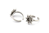 Silver Ring Settings, 2 Antique Silver Plated Brass Star Rings With 1 Round Shaped Stone Setting - Pad Size 6mm N2105 H1420