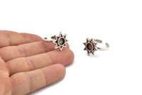 Silver Ring Settings, 2 Antique Silver Plated Brass Star Rings With 1 Round Shaped Stone Setting - Pad Size 6mm N2105 H1420