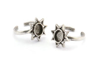 Silver Ring Settings, 2 Antique Silver Plated Brass Star Rings With 1 Oval Shaped Stone Setting - Pad Size 8x6mm N2106 H1419