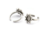 Silver Ring Settings, 2 Antique Silver Plated Brass Star Rings With 1 Oval Shaped Stone Setting - Pad Size 8x6mm N2106 H1419