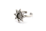 Silver Ring Settings, 2 Antique Silver Plated Brass Star Rings With 1 Drop Shaped Stone Setting - Pad Size 8x6mm N2107 H1418