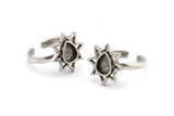 Silver Ring Settings, 2 Antique Silver Plated Brass Star Rings With 1 Drop Shaped Stone Setting - Pad Size 8x6mm N2107 H1418