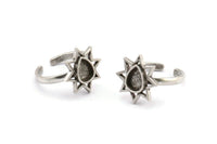 Silver Ring Settings, 2 Antique Silver Plated Brass Star Rings With 1 Drop Shaped Stone Setting - Pad Size 8x6mm N2107 H1418