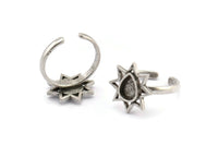 Silver Ring Settings, 2 Antique Silver Plated Brass Star Rings With 1 Drop Shaped Stone Setting - Pad Size 8x6mm N2107 H1418