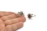 Silver Ring Settings, 2 Antique Silver Plated Brass Star Rings With 1 Drop Shaped Stone Setting - Pad Size 8x6mm N2107 H1418