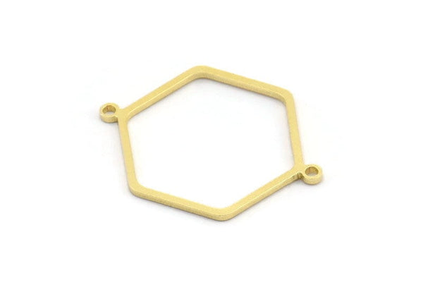 Brass Hexagon Connector, 24 Raw Brass Hexagon Shaped Connectors With 2 Loops, Earring Findings, Geometric Connectors (31x23x1mm) A2999