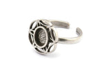 Silver Ring Settings, 2 Antique Silver Plated Brass Flower Rings With 1 Oval Shaped Stone Setting - Pad Size 8x6mm N2098 H1440