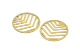 Brass Round Charm, 4 Raw Brass Chevron Charms With 1 Hole (35x1mm) A3053