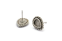Gümüş Damla Küpe, 4 Antik Gümüş Kaplama Pirinç Damla Küpe Çivisi - Ped Boyutu 6x8mm (11x13mm) N2079 H1428