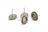 Gümüş Damla Küpe, 4 Antik Gümüş Kaplama Pirinç Damla Küpe Çivisi - Ped Boyutu 6x8mm (11x13mm) N2079 H1428