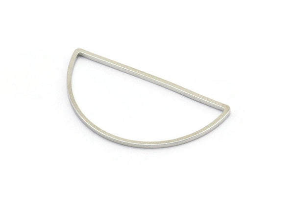 Silver Half Moon, 24 Silver Tone Brass Semi Circle Connectors (15x30x0.80mm) D1293