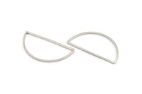 Silver Half Moon, 24 Silver Tone Brass Semi Circle Connectors (15x30x0.80mm) D1293