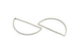 Silver Half Moon, 24 Silver Tone Brass Semi Circle Connectors (15x30x0.80mm) D1293
