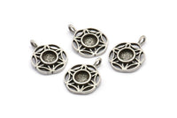 Gümüş Çiçek Tılsımı, 1 Halkalı 4 Antik Gümüş Kaplamalı Pirinç Çiçek Tılsımı - Ped Boyutu 6 mm (15 mm) N2063 H1478