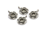 Gümüş Çiçek Tılsımı, 1 Halkalı 4 Antik Gümüş Kaplamalı Pirinç Çiçek Tılsımı - Ped Boyutu 6 mm (15 mm) N2063 H1478