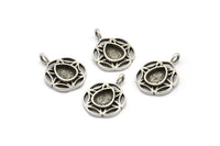 Silver Flower Charm, 4 Antique Silver Plated Brass Flower Charms With 1 Loop - Pad Size 6x8mm (15mm) N2064 H1475