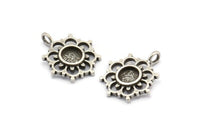 Gümüş Çiçek, 4 Antik Gümüş Kaplama Pirinç, Gümüş Takılar, 1 Halkalı Gümüş Çiçek Takıları - Ped Boyutu 6 mm (21x17 mm) N2075 H1476