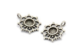 Gümüş Çiçek, 4 Antik Gümüş Kaplama Pirinç, Gümüş Takılar, 1 Halkalı Gümüş Çiçek Takıları - Ped Boyutu 6 mm (21x17 mm) N2075 H1476