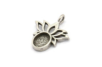 Gümüş Çiçek Tılsımı, 1 Halkalı 4 Antik Gümüş Kaplama Pirinç Lotus Çiçeği Tılsımı - Ped Boyutu 6x8mm (21x17mm) N2072 H1511